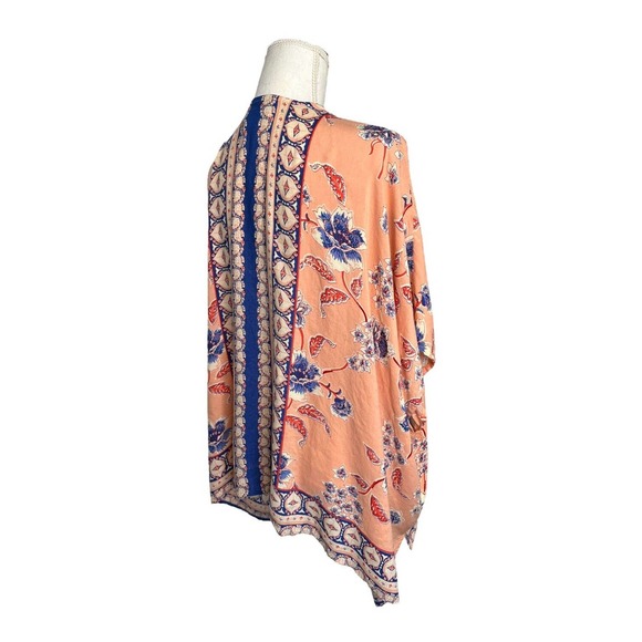 Angie Kimono Womens M Boho Floral Print Open Cardigan Lace Trim Dolman Peach - Picture 6 of 10